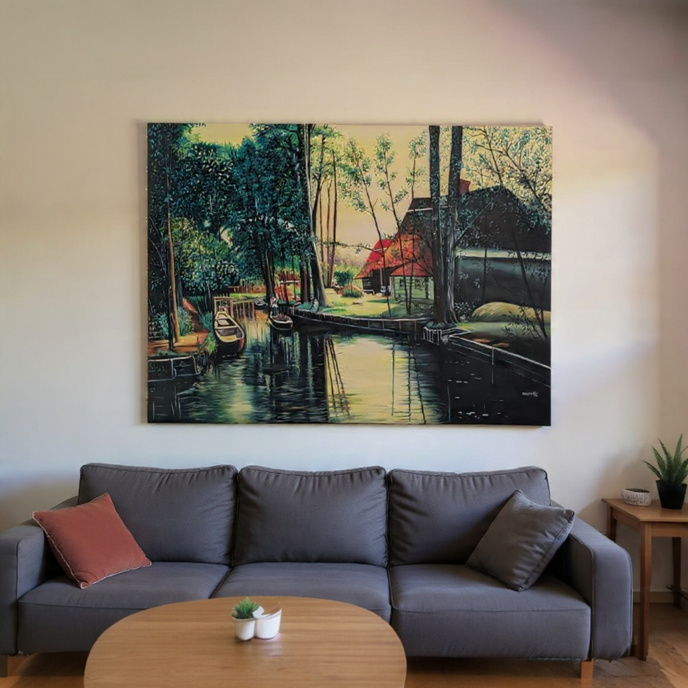 Countryside Scenic 4 Feet X 3 Feet Oil Painting