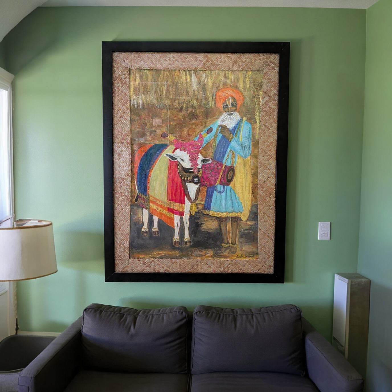 Rustic Art With Bamboo Acrylic Painting Border Designs Gn And Black  Wooden Frame 26 Inches X 20 Inches