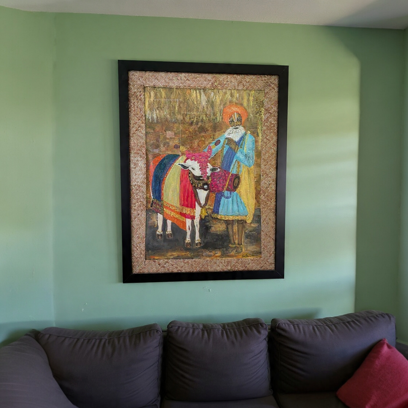 Rustic Art With Bamboo Acrylic Painting Border Designs Gn And Black  Wooden Frame 26 Inches X 20 Inches