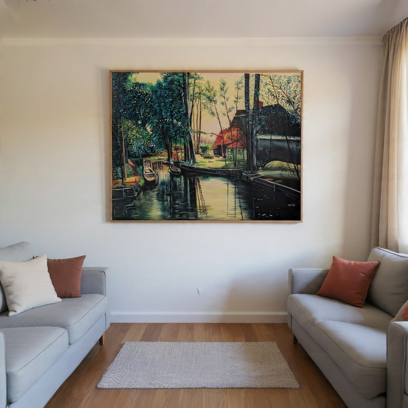 Countryside Scenic 4 Feet X 3 Feet Oil Painting