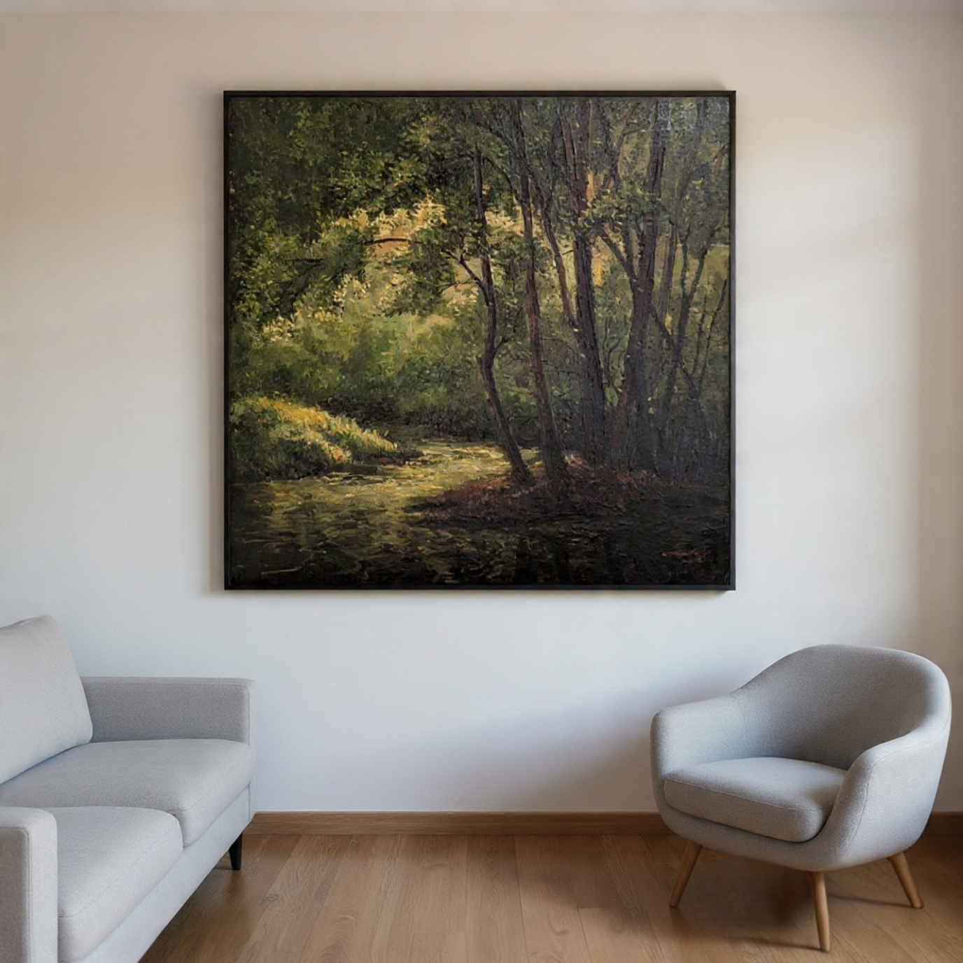 Forest Water Stream 2 feet x 2 feet Oil Painting