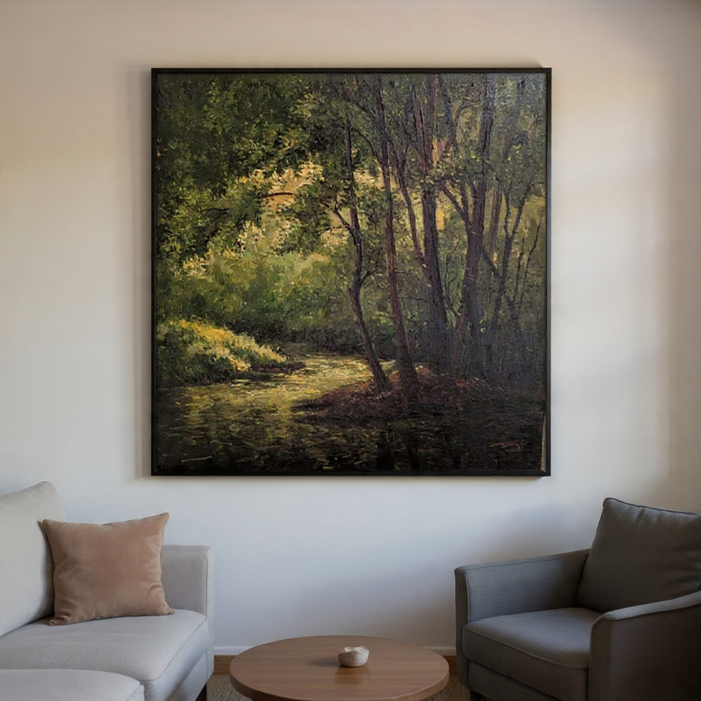 Forest Water Stream 2 feet x 2 feet Oil Painting