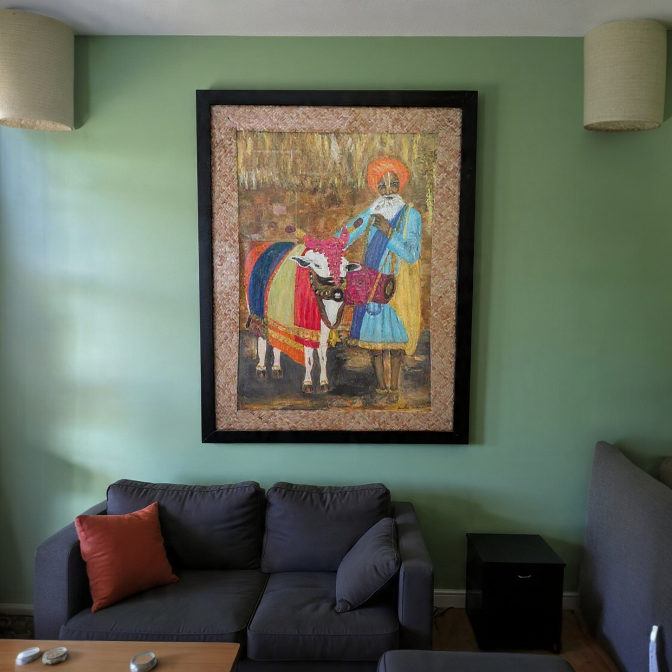 Rustic Art With Bamboo Acrylic Painting Border Designs Gn And Black  Wooden Frame 26 Inches X 20 Inches