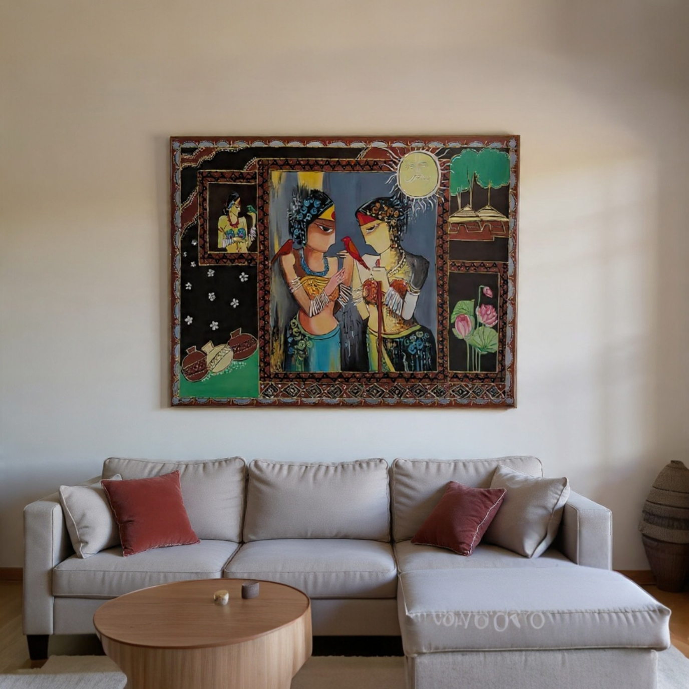 Mahbubani Folk Art With Embossed Design 4 Feet X 3 Feet