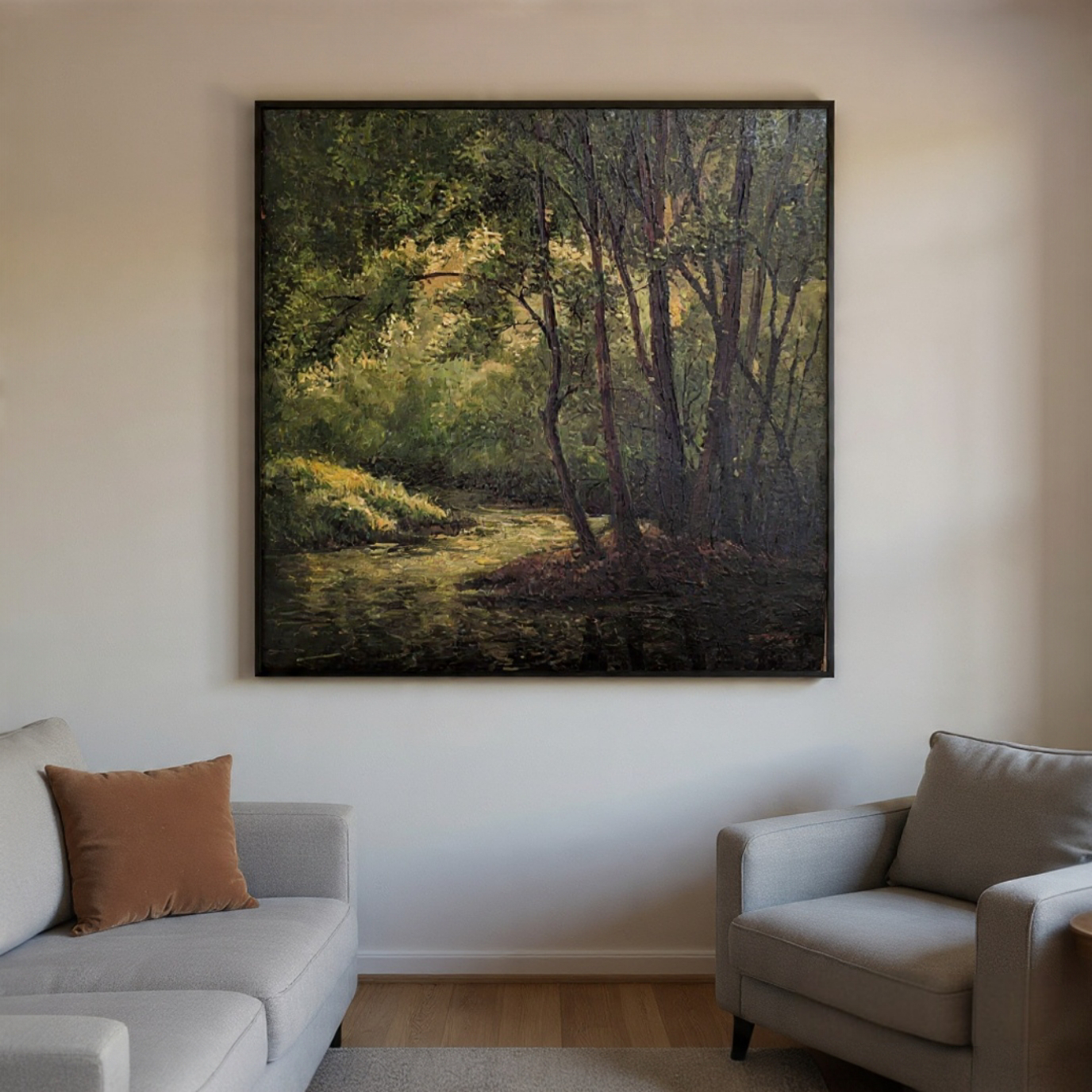 Forest Water Stream 2 feet x 2 feet Oil Painting