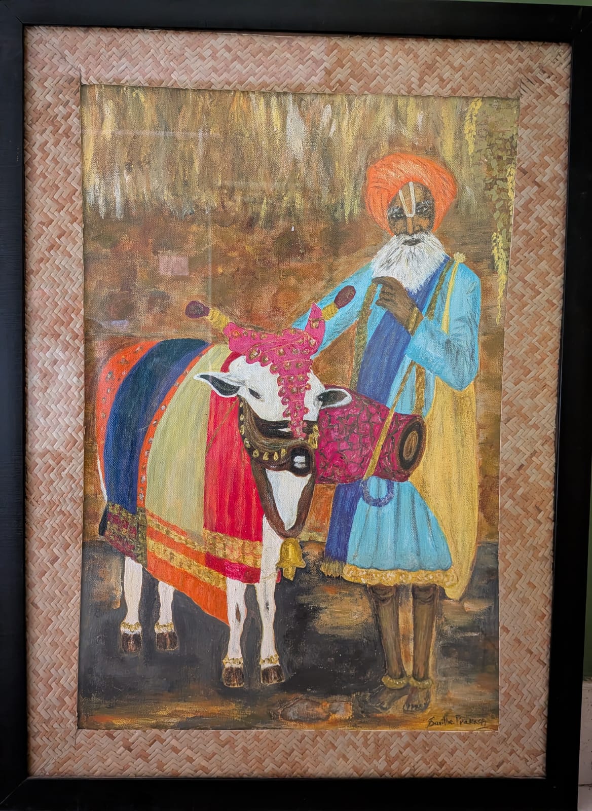 Rustic Art With Bamboo Acrylic Painting Border Designs Gn And Black  Wooden Frame 26 Inches X 20 Inches