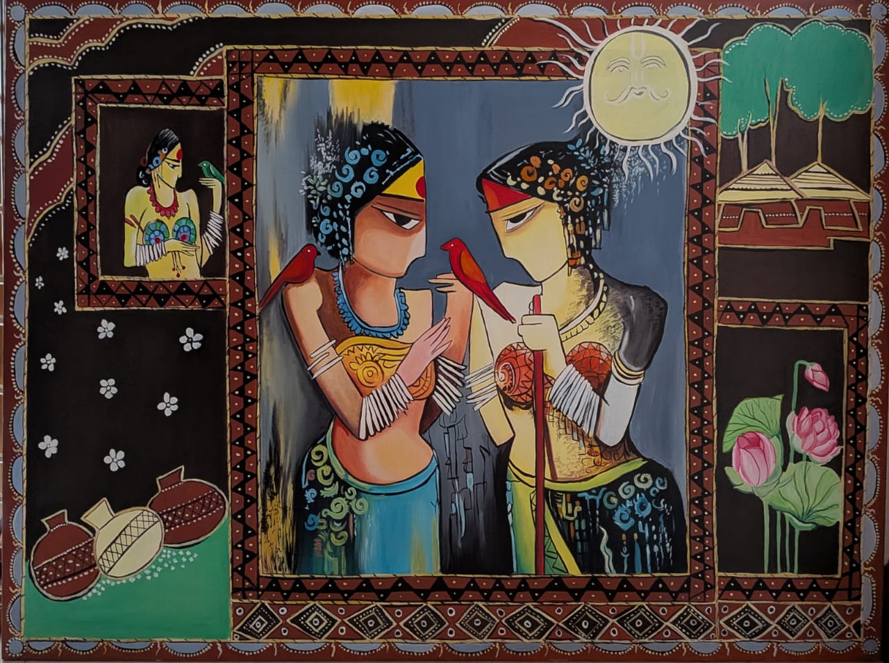 Mahbubani Folk Art With Embossed Design 4 Feet X 3 Feet