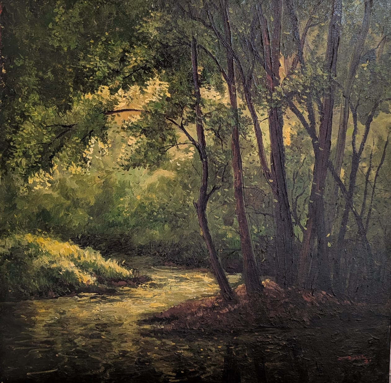 Forest Water Stream 2 feet x 2 feet Oil Painting